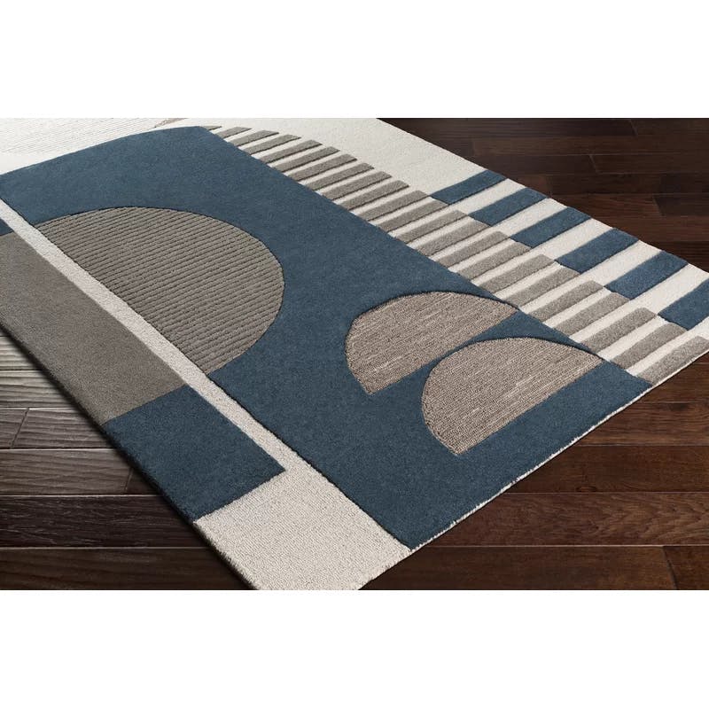Modern Abstract Tufted Wool Blue & Taupe 8' x 10' Area Rug