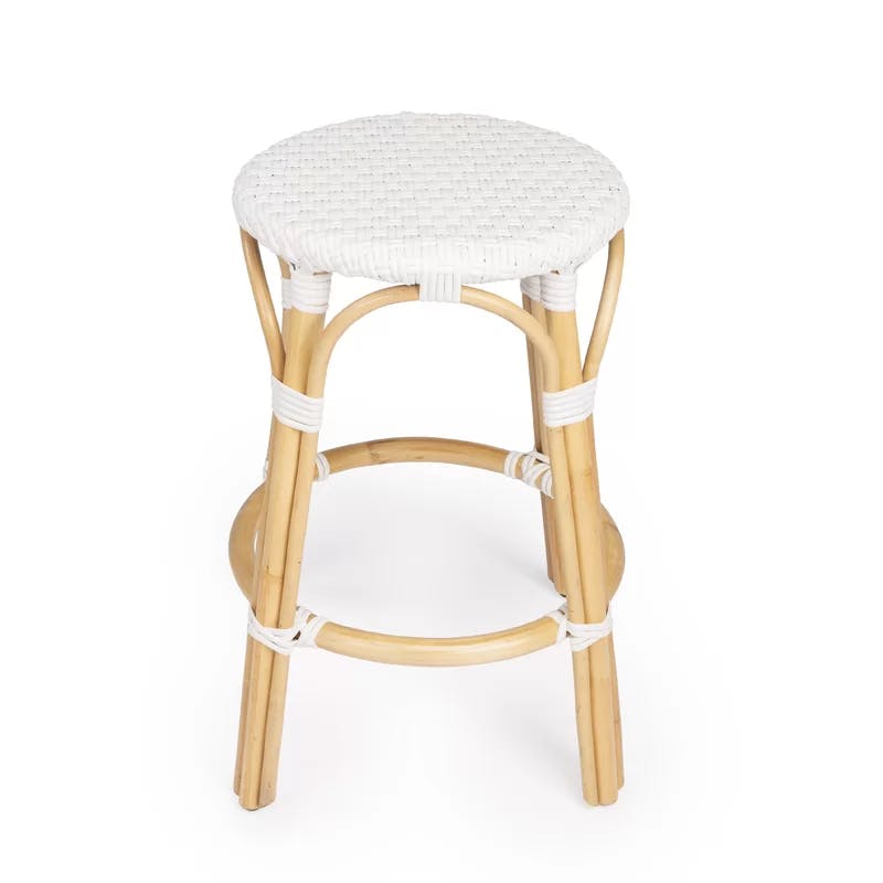 Cote d'Azur Inspired White Woven Rattan Counter Stool
