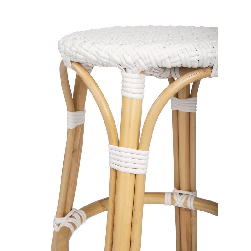 Cote d'Azur Inspired White Woven Rattan Counter Stool