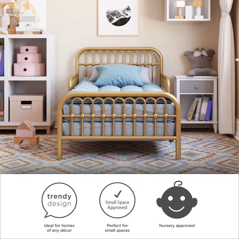 Classic Gold Metal Arched Toddler Bed with Safety Rails
