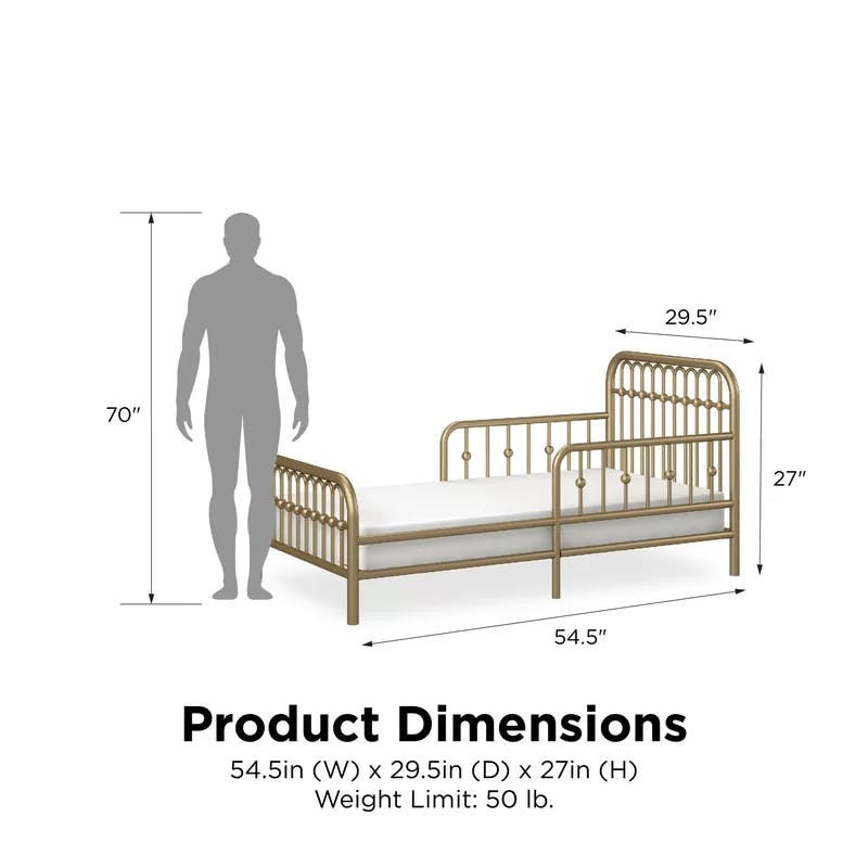 Classic Gold Metal Arched Toddler Bed with Safety Rails