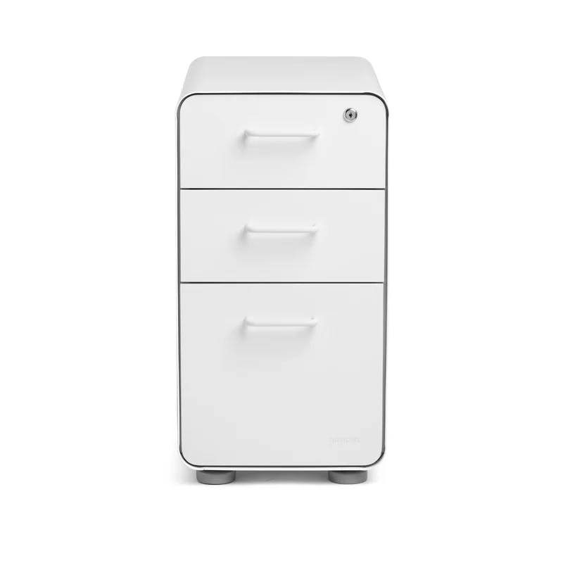 Compact White 3-Drawer Vertical Legal File Cabinet with Lock