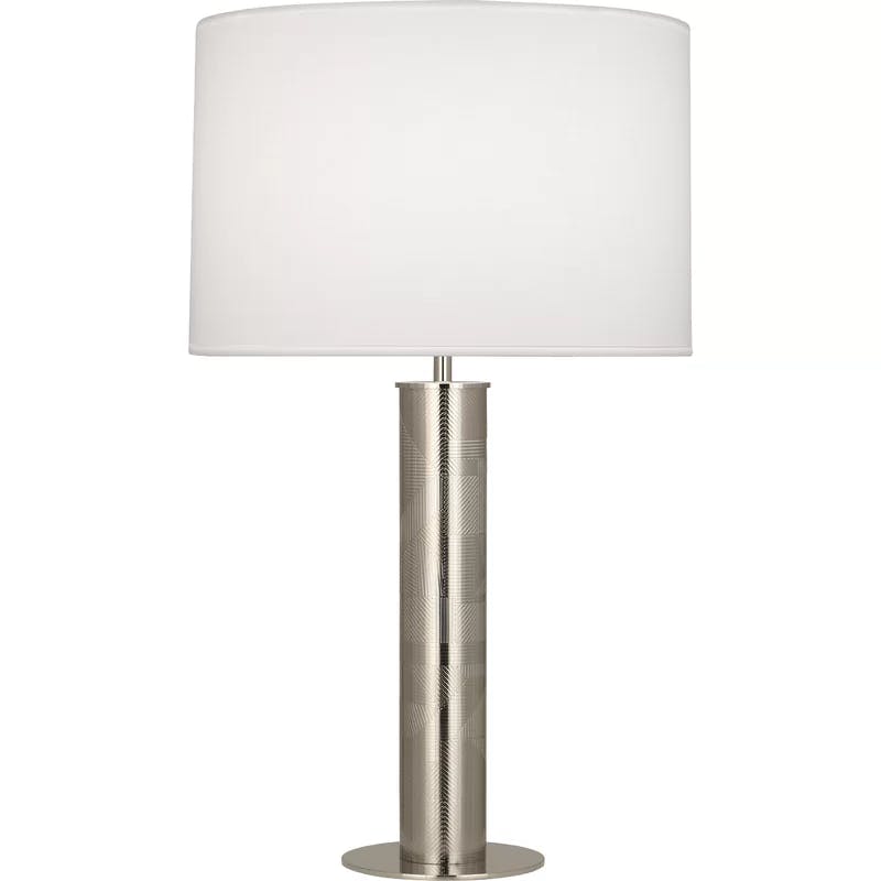 Ascot White Fabric Drum Shade Polished Nickel Table Lamp