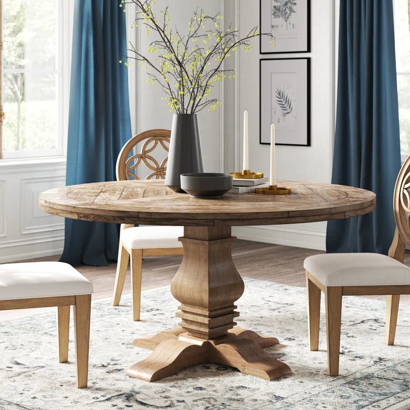 Rustic Smoke Round Reclaimed Wood Dining Table for Six