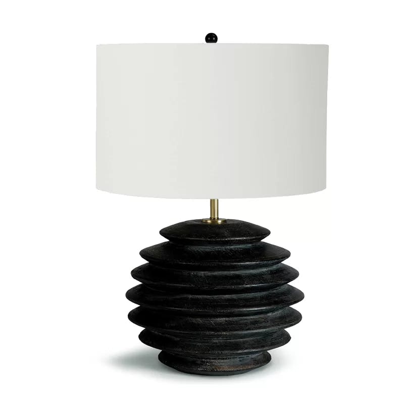 Ebony Groove 18" Table Lamp with Linen Shade and Polished Brass Accents