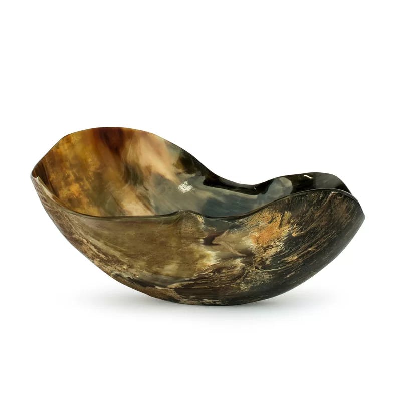 Sleek Contoured Black Horn Decorative Bowl
