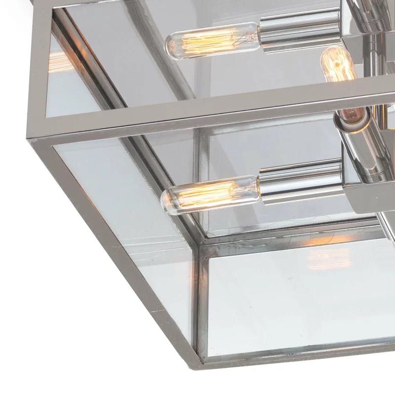 Elegant Polished Nickel 4-Light Flush Mount with Mirrored Backplate
