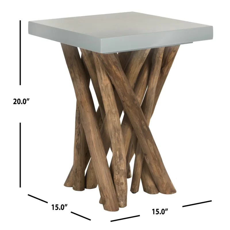 Hartwick Transitional Square Gray Teak Branch Side Table