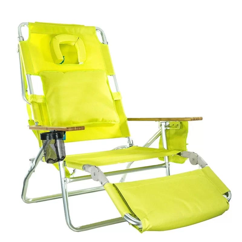 Deluxe Lime Green Portable Beach Lounger with Cushions and Adjustable Footrest