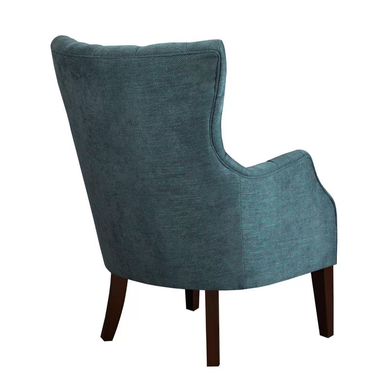 Eloise Green Herringbone Wood Tufted Wingback Accent Chair
