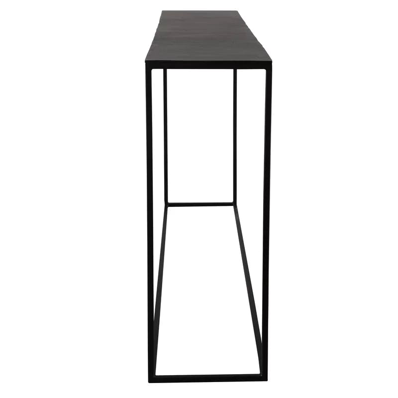 Coreene 64'' Industrial Black Metal Console Table with Antique Bronze Top