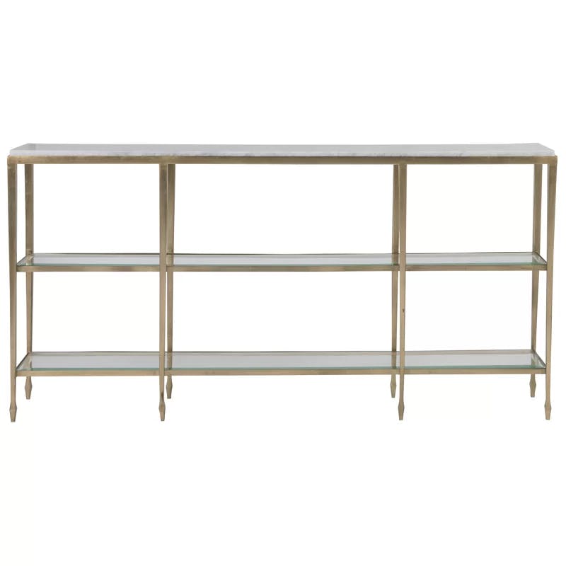 Sashay Gold Leaf 66" Iron Console with Marble Top & Glass Shelves