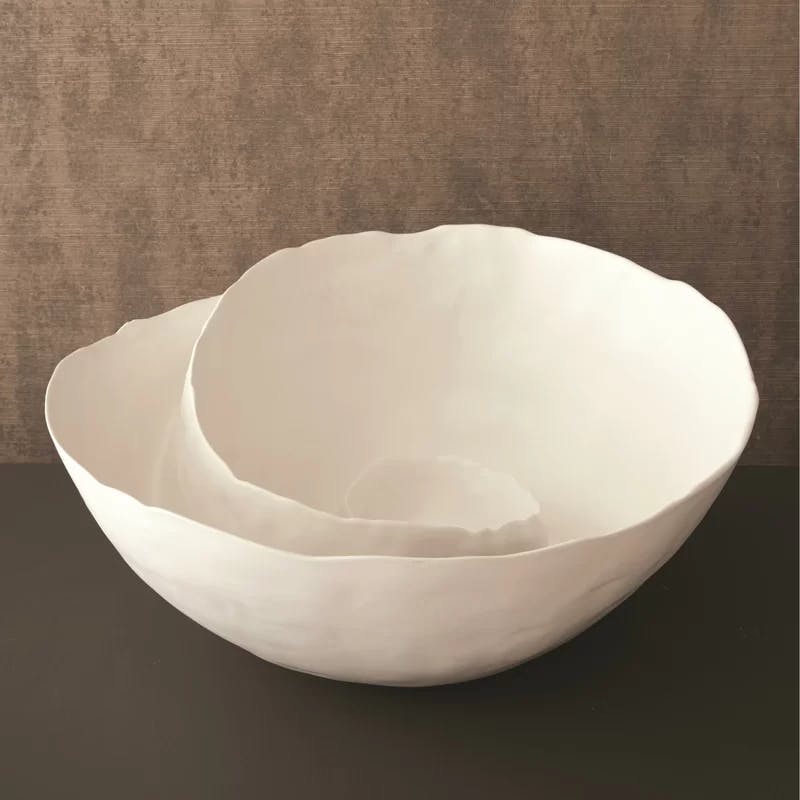 Portuguese Ceramic Spiral 17.75" Salad Pasta Bowl - Matte White