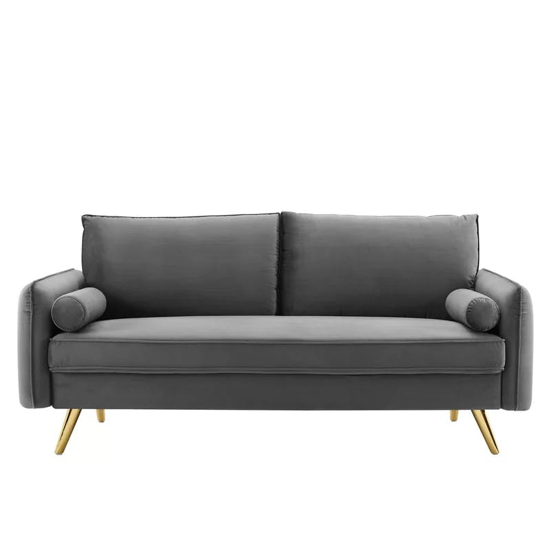 Revive 72'' Gray Performance Velvet Lawson Sofa with Gold Legs