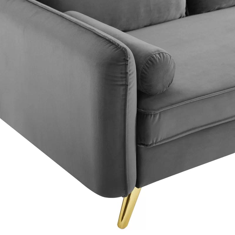 Revive 72'' Gray Performance Velvet Lawson Sofa with Gold Legs