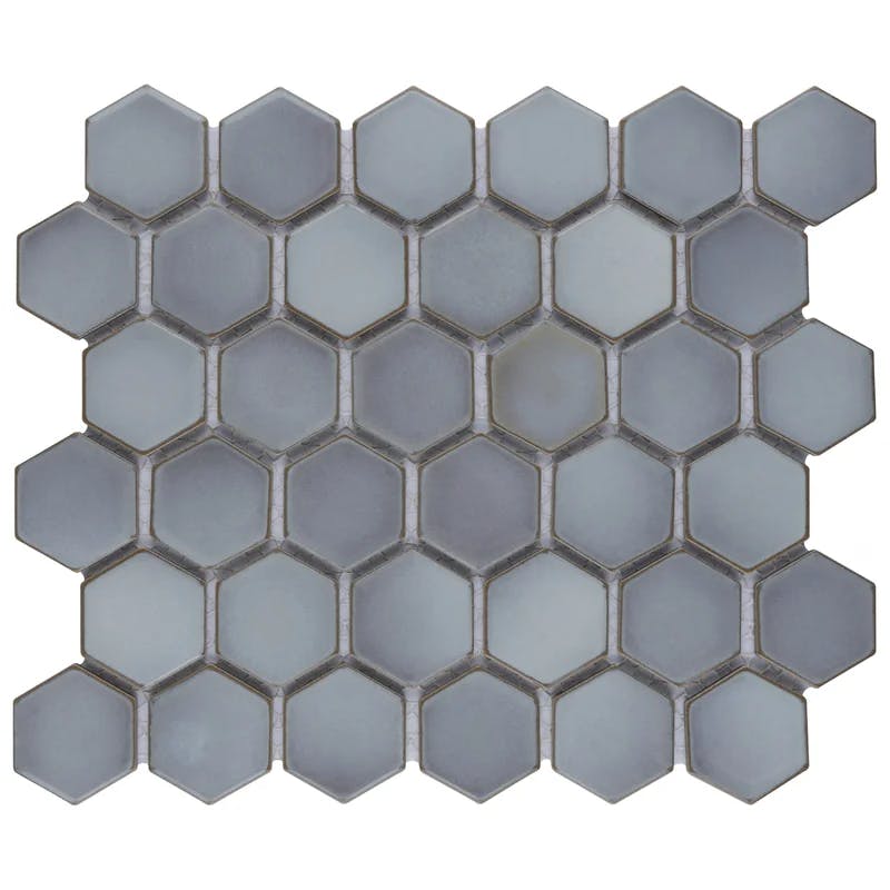 Modern Glossy Hexagon Porcelain Mosaic Tile in Soothing Gray