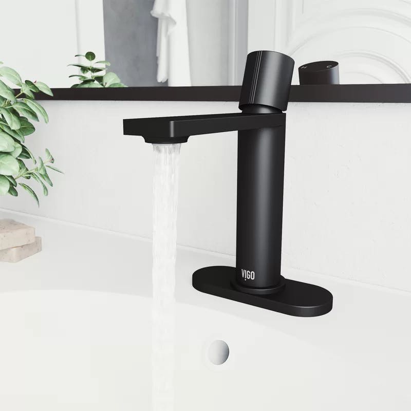 Halsey Matte Black Single-Hole Bathroom Faucet with Deck Plate