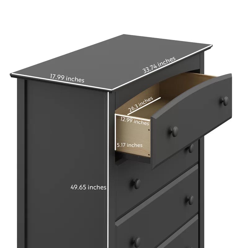 Kenton Highboy-Style Gray 5-Drawer Nursery Dresser