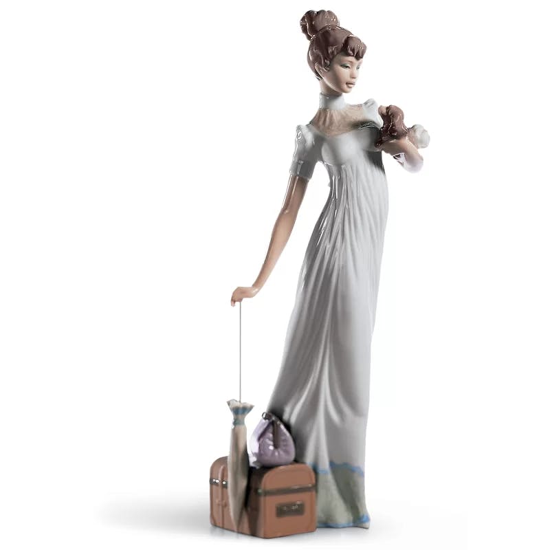 Elegant Porcelain Lady with Puppy Figurine, Soft Pastel