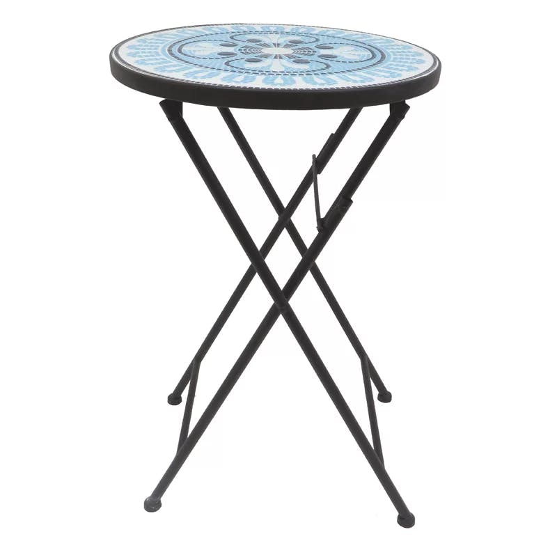 Lori Classic Blue and White Mosaic Folding Bistro Table