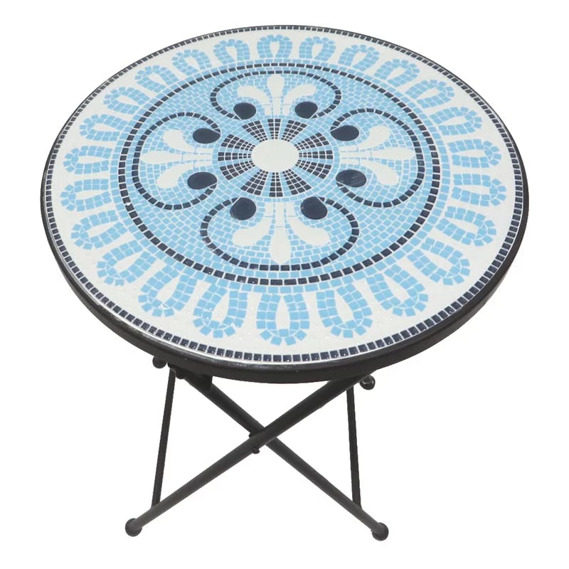 Lori Classic Blue and White Mosaic Folding Bistro Table