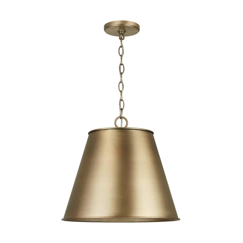 Elegant Aged Brass Cone Pendant with Metal Shade