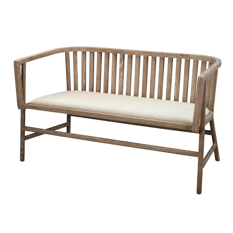 Off-White Linen & Grey-Washed Wood Farmhouse Settee