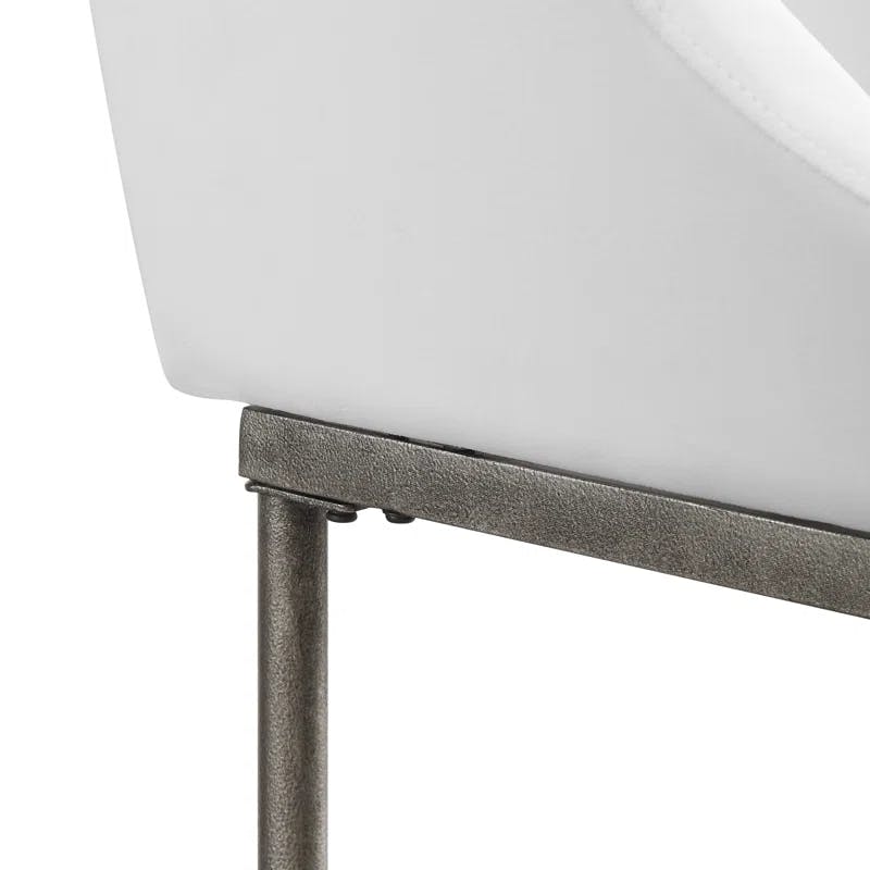 Dillon 27.75" Swivel Metal Bar Stool in Textured Silver and White