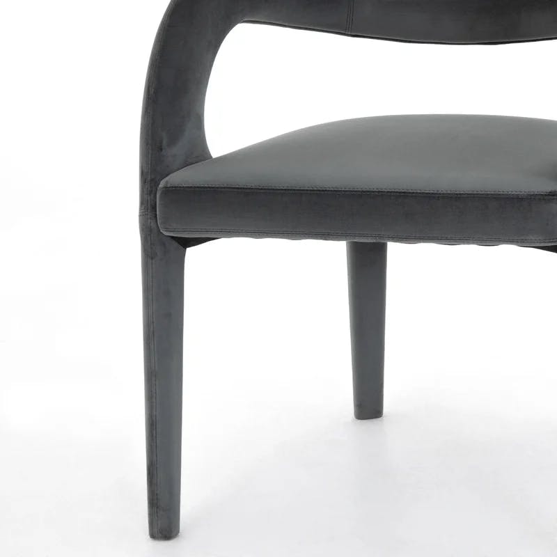 Charcoal Velvet Upholstered Arm Chair with Wood & Cane Accents