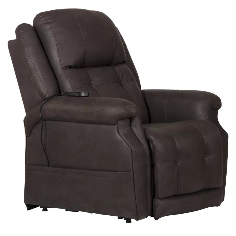 Contemporary Brown Faux Leather Power Lift Recliner with Heat & Massage