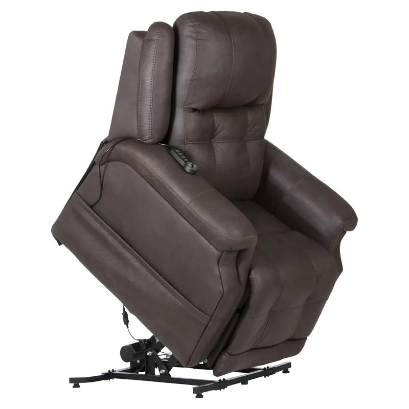 Contemporary Brown Faux Leather Power Lift Recliner with Heat & Massage
