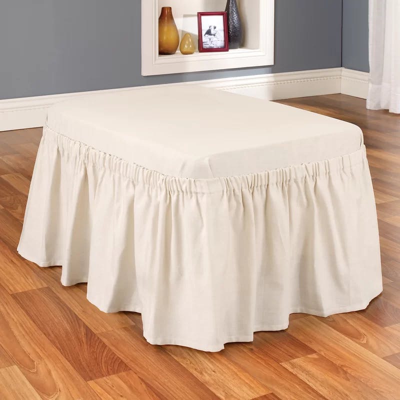 Elegant Natural Cotton Duck Ottoman Slipcover with Waterfall Skirt