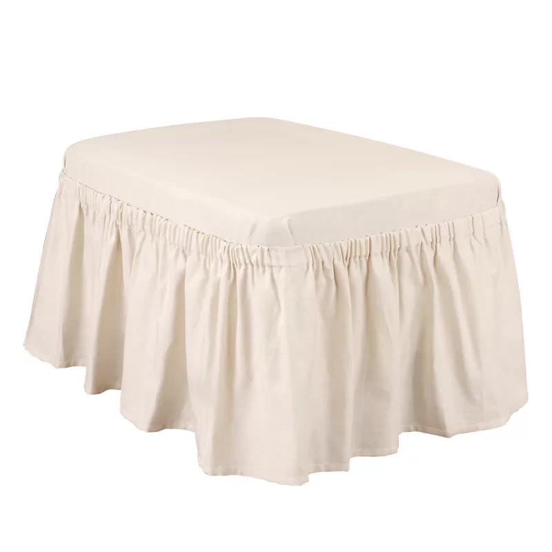 Elegant Natural Cotton Duck Ottoman Slipcover with Waterfall Skirt