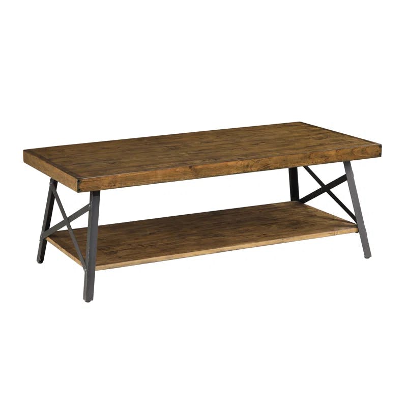 Chandler Pine Brown Solid Wood & Steel Coffee Table with Shelf