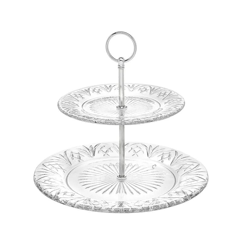 Elegant Dublin Polished Crystal 2-Tiered Round Serving Stand