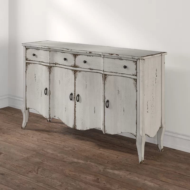 Transitional Gray Distressed 60'' Credenza with Cabriole Legs