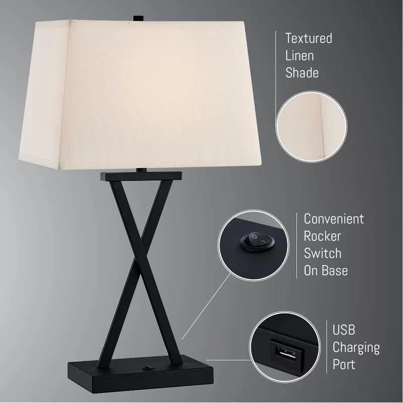 Maisie Black Crossing Lines USB Table Lamp Set of Two