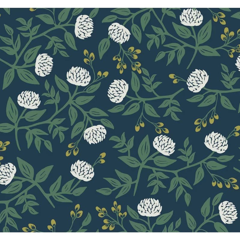 Peonies 27' x 27" White & Navy 3D Floral Wallpaper