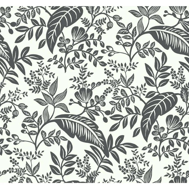 Canopy Black & White Tropical Leaves Removable Wallpaper Roll