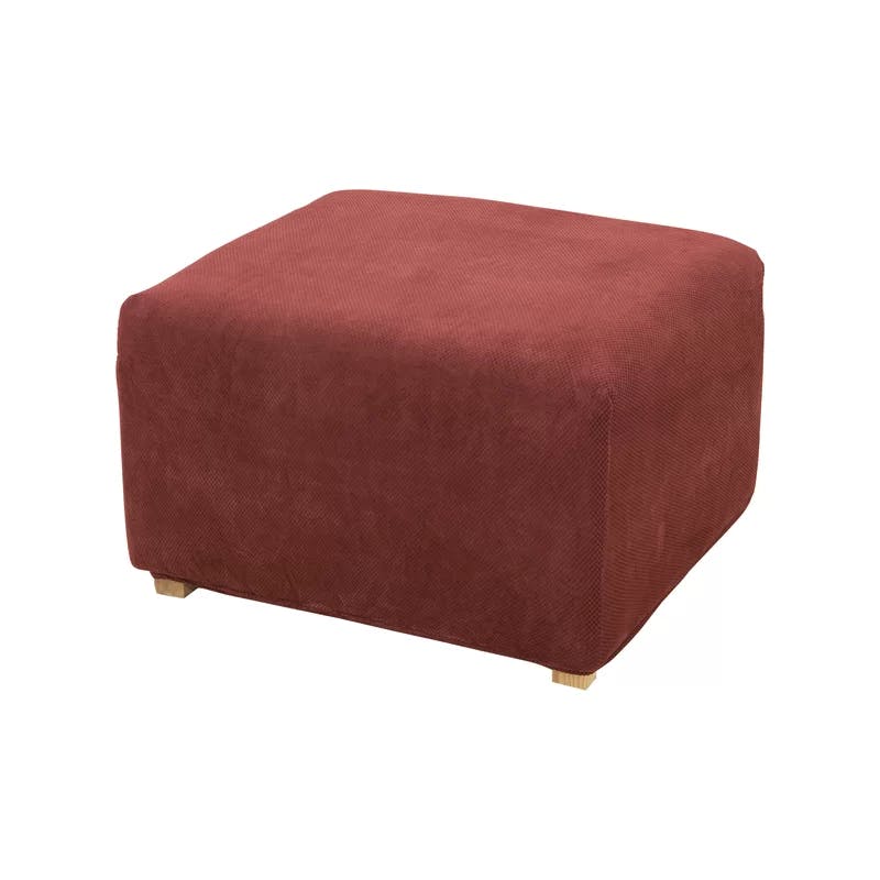 Garnet Stretch Pique 30" Ottoman Slipcover with Waffle-Weave Texture