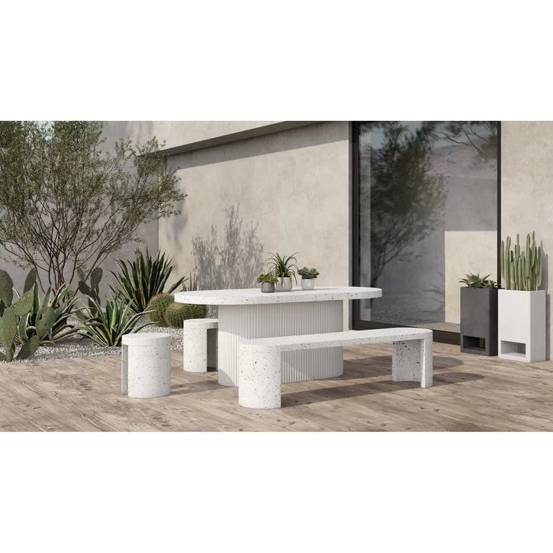 Contemporary Gray Terrazzo Oval Outdoor Dining Table