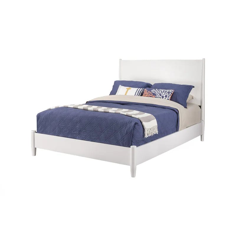Flynn Mid-Century Modern White California King Panel Bed with Mahogany Frame