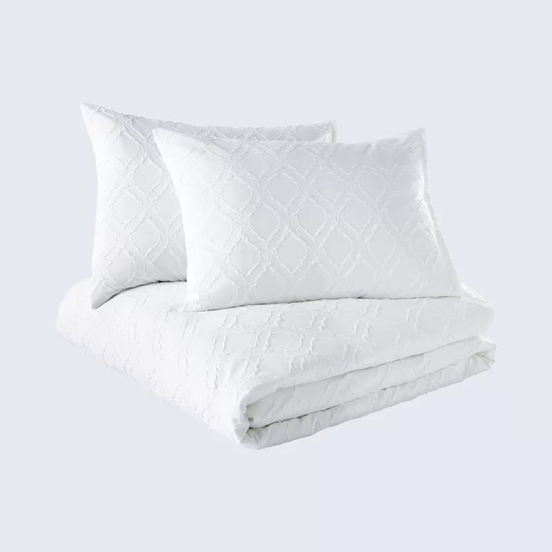 Elegant Organic White Microfiber King Comforter Set with Ogee Design
