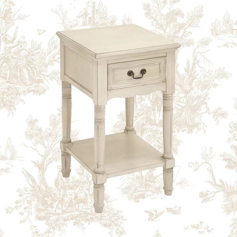 Antiqued White Solid Hardwood 29" French-Inspired Nightstand