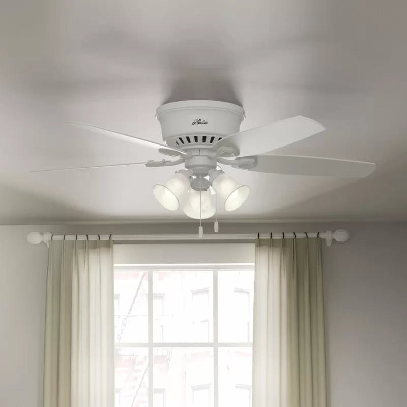 52" Snow White Low Profile Ceiling Fan with LED Chandelier Lighting