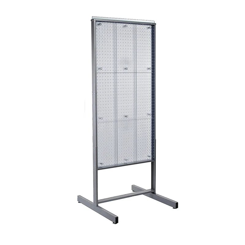 Clear Two-Sided Pegboard Mobile Display with Metal Frame, 24"W x 48"H