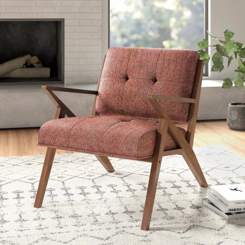Desi Modern Orange Microfiber Wood Accent Chair