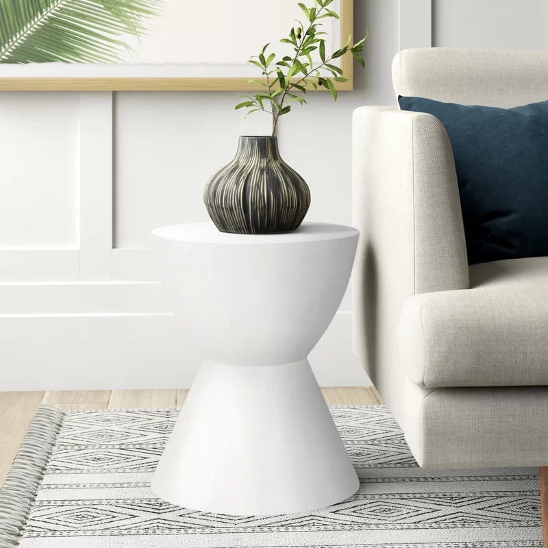 Athena Ivory Round Concrete Accent Table - Transitional Style