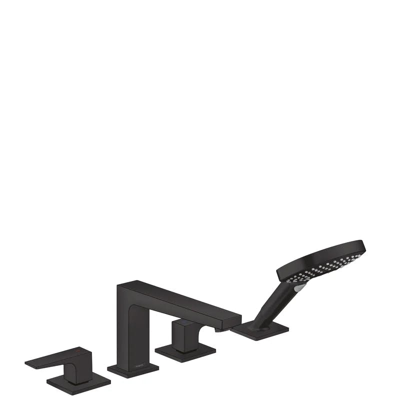 Modern Black Brass 8 7/8" Deck Mounted Widespread Faucet with Handshower