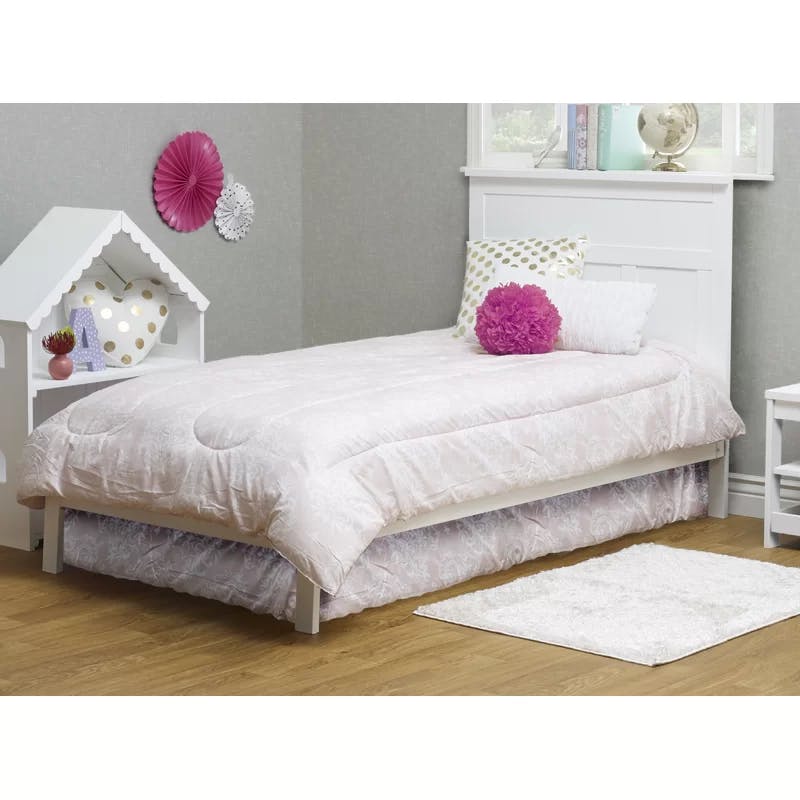 Classic White Twin Platform Bed with Solid Wood Frame